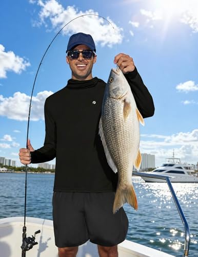 Image of PINSPARK UPF 50+ Sun Protection Hoodie Men with Mask Quick Dry Long Sleeve Fishing Hiking Shirts UV Rash Guard Lightweight