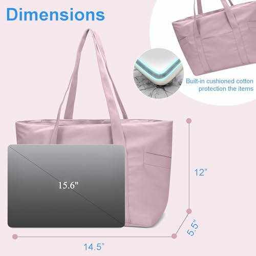 Image of CTWWFS Large Tote Bag for Women with Zipper, Nylon Lightweight Work Tote with 15.6 inch Laptop Sleeve, Nurse Bag for Work College