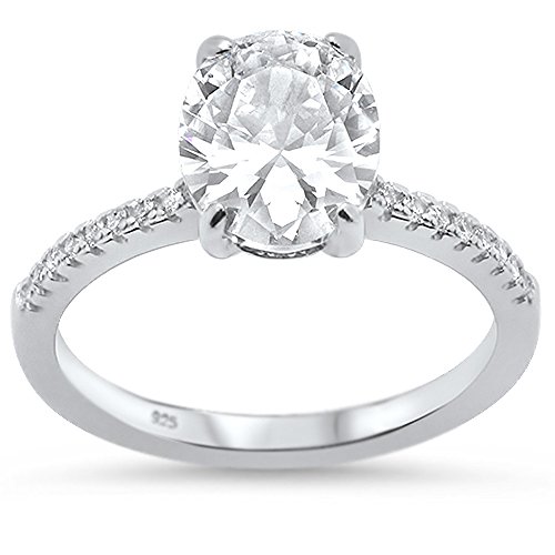 Sterling Silver Oval Cut Cubic Zirconia Engagement Ring Sizes 6