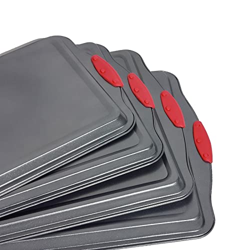 4PCS Nonstick Baking Sheet Set, Carbon Steel for Oven Family Sized Cookie Sheet Pan, Cake Pan & Cooking Pan, Dishwasher Safe, Non-Slip Silicone Handles by NBFTLTOP - Used condition - Image 6