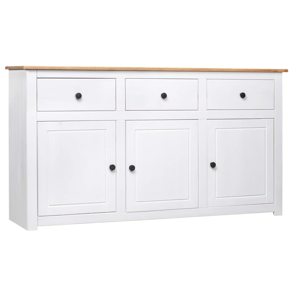 Aparador de pino macizo blanco de 135x40x80 cm con 3 cajones y 3 puertas