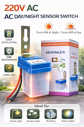 Image of Moonlex Automatic Day Night Sensor Switch 220V AC | LDR Photocell Sensor | 6A Load | Waterproof Outdoor Light Controller for Street Light, Home & Garden Lighting