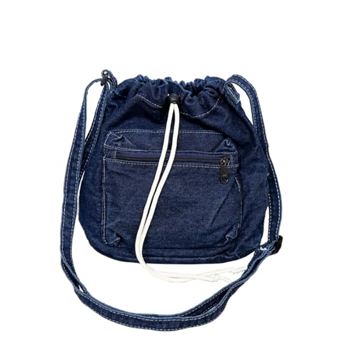 Mini Gym Bag Women Blue Small Drawstring Sports Duffle Bag Lightweight Travel Crossbody Denim Purse(Dark Blue)
