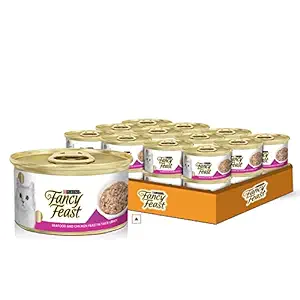 Purina Fancy Feast Seafood and Chicken Feast in Thick Gravy Wet Cat Food Pack of 24 X 85g Cans (4 Cans Free with 20 Cans)