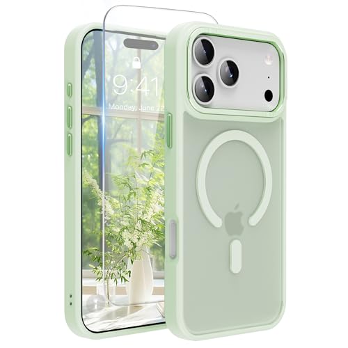 Image of Magnetic for iPhone 17 Pro Max Phone Case, [Compatible with MagSafe], Screen Protectors X1, [Military Grade Drop Protection],Matte Finish,Slim,Shockproof,Protective (Matcha Green, 17 PRO max)