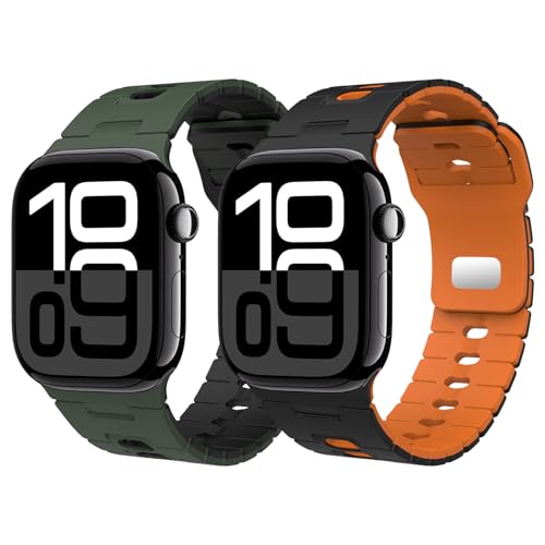 Astorgos 2Pack Correas Reloj Deportivo Compatible con Apple Watch Ultra 3/2/1 49mm,S11/S10 46mm,9/8/7 45mm,SE3/SE2/SE/6/5/4 44mm,3/2/1 42mm, Pulsera Silicona Suave Bicolor para Hombre Mujer, BkOAgBk