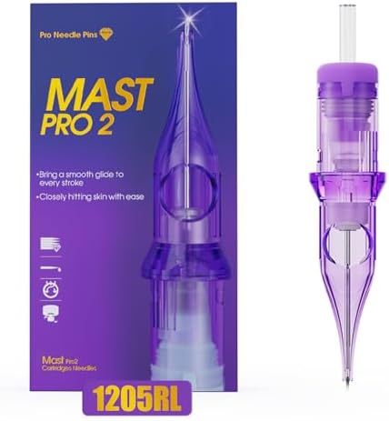 Mast Pro2 Tattoo Needles Cartridges, Pro Needles Pins for Super Aritsts, 20 Count, Disposable Round Liner (1205RL)