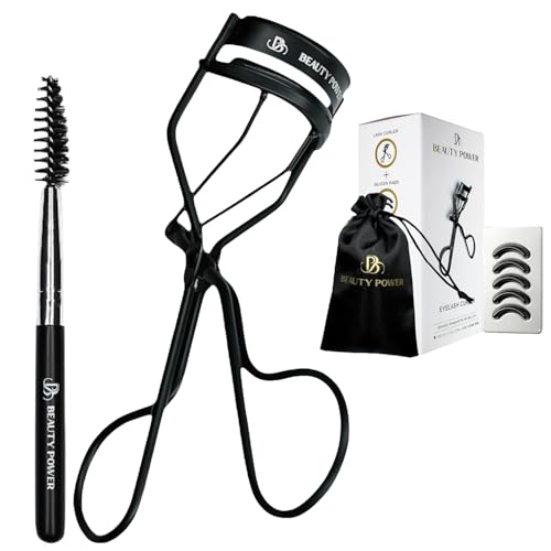 Beauty Power Eyelash Curler – Precision Lash Lift in Seconds with 5 Replacement Pads, Eyebrow Brush & Travel Bag – Gentle & Safe, for Perfect Curls - Gift Idea (Natural Curl)