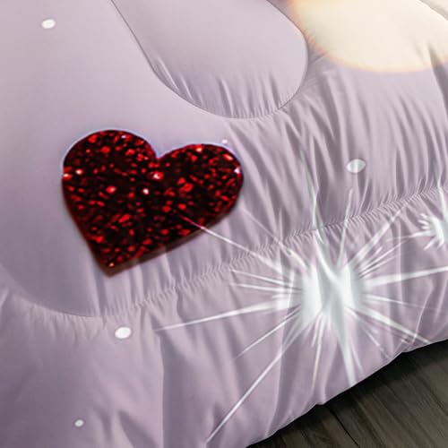 Image of AILONEN Red Crown Comforter Full Size with 2 Pillowcases,Romantic Glitter Hearts Bedding Set 3Pcs for Women Men,I Love You Print Quilt Set for Home Decor