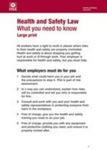 HSE Books Health and safety law: what you need to know? (English large print leaflet) (pack of 10)