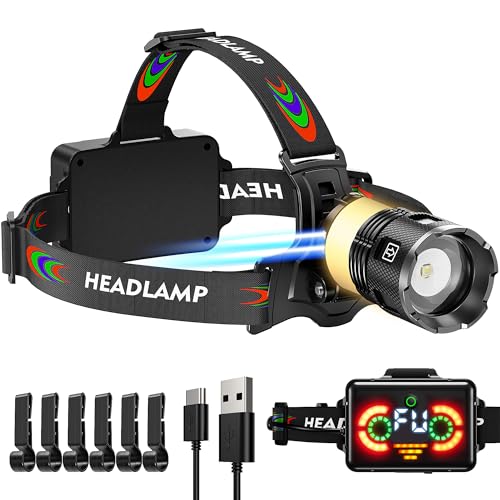 FixLiburt 220000 Bright Unique Camping Headlamp Function Design 17 Modes Motion Sensor Adjustable Focus, More Than 95H Standby IP65 Waterproof, 125°Angle Head Lamp for Fishing Hiking Bike Hardhat
