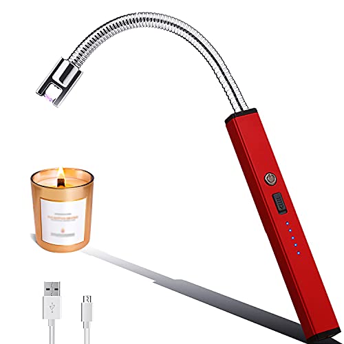 Aolfay Lighter,Rechargeable Lighter Candle Lighter Electric Lighter USB Lighter â€‹Grill Lighter Plasma LED Battery Display Safety Switch Arc Lighter for Camping Cooking BBQ Fireworks, Red