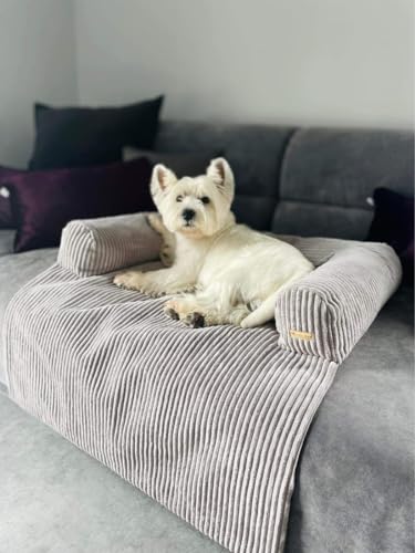 Velinda Hundebett Hundeschlafplatz Hundesofa Hundeliege Schutzmatte für Sofa Sofaschutz (Farbe: grau (Cord))