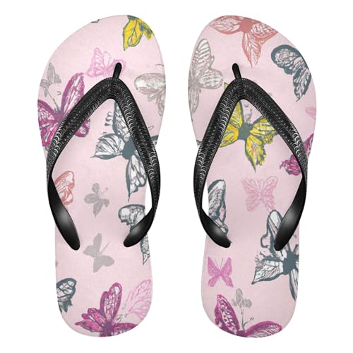 Burbuja Colorful Butterflies Flip Flops for Women Men, Soft Thong Sandals Rubber Slippers for Pool Beach Essentials