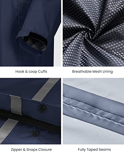Axesquin Mens Long Raincoat With Hood Waterproof Rain Coats Lightweight Packable Outdoor Rain Jacket Rainwear Navy L #TOP5