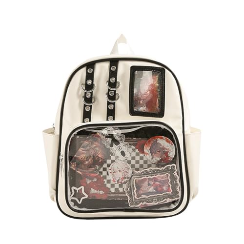 Ita Bag for Girls Pin Display Backpack with Double Clear PVC Windows Kawaii Cosplay Backpack for Teens(Only Bag) (White)