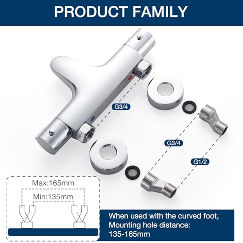 Rainysprit Thermostat-Mischbatterie für Badewanne, Dusche, modernes Mischventil für Badewanne, Verbrühungsschutz, thermostatisches freiliegendes Duscharmaturventil mit Badewanneneinlaufhahn, Chrom