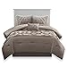 Comfort Spaces Cavoy Comforter Set - Luxe Diamond Tufting, All Season Bedding, Matching Bed Skirt, Decorative Pillows, Queen, Faux Silk Taupe 5 Piece