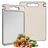 Schneidebrett Edelstahl 304 & Weizenstroh, Doppelseitiges Hackbrett mit Kratzfester Wabenstruktur, 4-in-1 Küchenbrett mit Saftrille, Messerschärfer & Reibe, Spülmaschinenfest, Großes Format 37x25cm