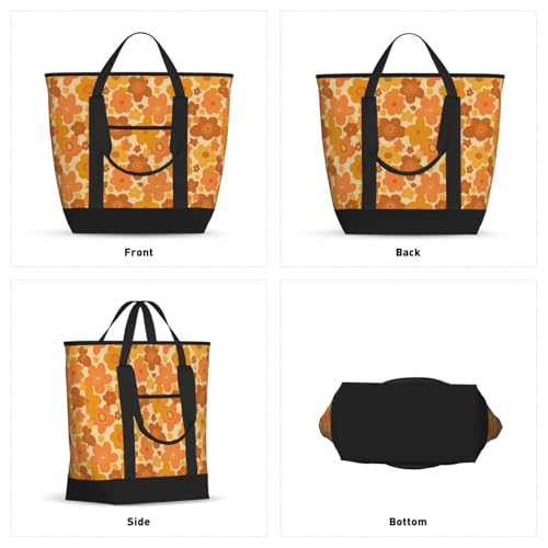 70s Retro Vintage Floral Pattern Insulated Tote Bag – Premium Insulation, Leakproof & Durable, Ideal For Grocery Shopping, Picnics, Food Delivery & Travel2