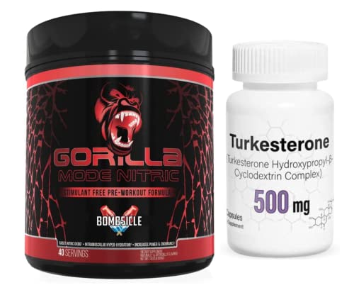Gorilla Mode Nitric Stimulant Free Pre-Workout (Bombsicle) + Turkesterone (60 Capsules) Bundle –Most Effective Stim-Free Pre-Workout + Turkesterone Complexed With Hydroxypropyl-Β-Cyclodextrin #TOP7