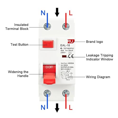 Interruptor diferencial 2P 6A 30mA para protección electromagnética 3