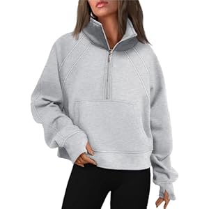 WYNNQUE Womens Half Zip Cropped Pullover Sweatshirts Fleece Quarter Zipper Hoodies Winter Clothes Sweaters Thumb Hole