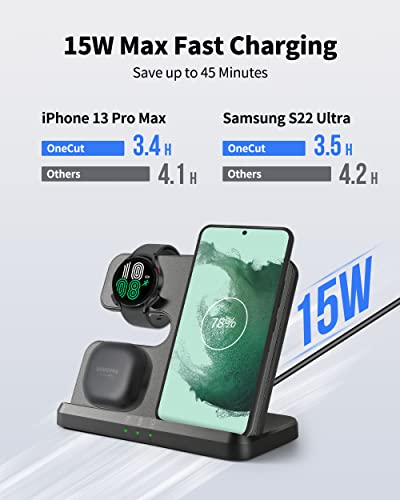 Samsung Wireless Charger, 3 in 1 Charging Station 15w for Galaxy Watch 5 Pro/4 Classic/3/Active 2, S23 S22 Ultra S21+ S20 FE S10 S9 S8 Plus Note 20 10 9 8 Z Filp 4 Fold 3, Buds 2 Pro Live
