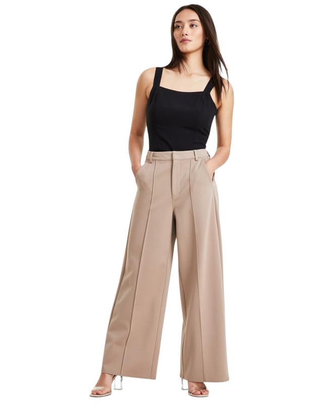 Bar III Womens Petite Seamed Wide-Leg Pont Pants Warm Ginger Petite Small