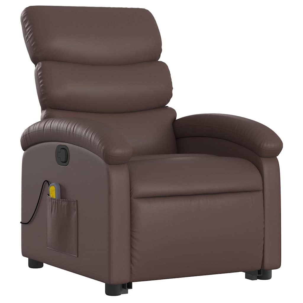 Sillón elevador reclinable con masaje de 6 puntos, función elevación eléctrica e inclinación manual hasta 135°, estructura estable de madera y metal, piel sintética