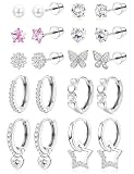 MILACOLATO 10 Pares Pendientes Niña Bebe Hipoalergenicos Pendientes de aro Mujer Mariposa Perla Multicolor Corazón Flor CZ Aretes de Con Rosca Set Joyas Regalos Be Mujer Niña-Blanco
