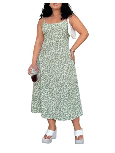 Image of Floerns Women's Plus Size Spaghetti Strap Floral Dress Tie Back Vacation Midi Dresses