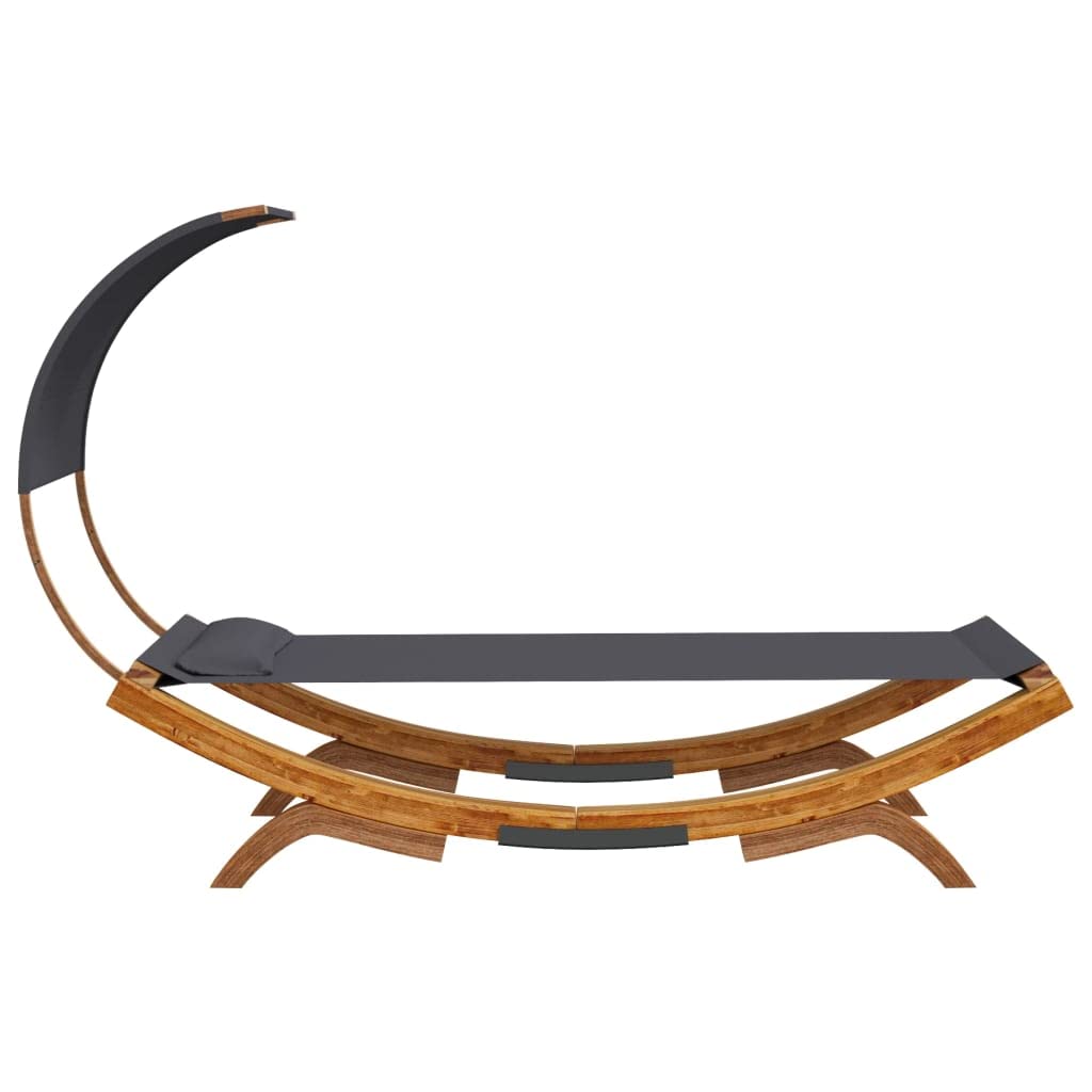 Lettino prendisole con tetto, lettino da giardino in legno massello, 100 x 200 x 126 cm, antracite, letto per esterni, letto per rilassamento, isola lounge per terrazza, balcone e piscina