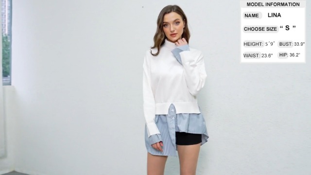 MISSACTIVER Women Slit Turtleneck Patchwork Sweater 2 in 1 Buttons