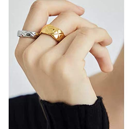 Shapes Studio Gold Ring 18K Gold Rings For Women, Crush Wide Band Gold Ring, Wide Gold Silver Band, Stacking Rings, Gold Wedding Band Minimalist Style (Gold Mid, 8) #TOP4