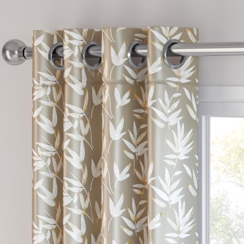 Image of HOKIPO Luxe Foliage Foil Printed Curtains 7 Feet Long Set of 2, Taupe