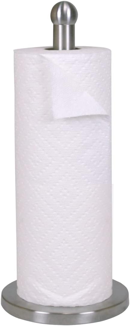 Home Basics Free-Standing Stainless Steel Paper Towel Holder with Weighted Base, Silver