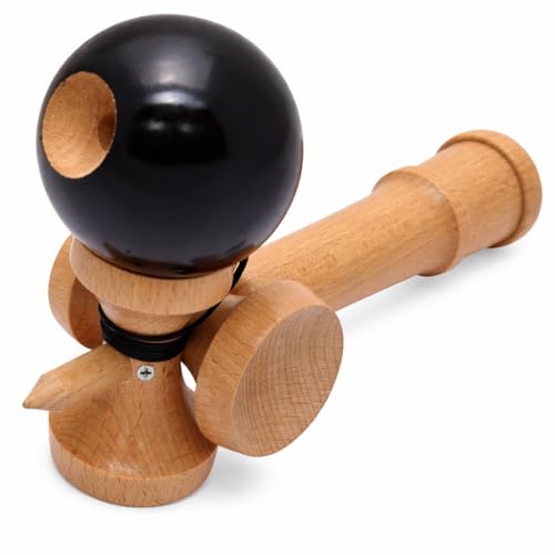 Professional 5 Way Kendama Toy Black Beech Wood Competition Grade Glistening Finish