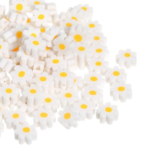 Mabor 120Pcs Daisy Beads, Handmade White Daisy Flower Beads Flat Small Flower Loose Spacer Bead for Bracelets Necklace Earrings DIY Craft Jewelry Making (1cm)