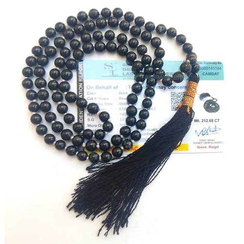 Image of Apnisanskriti Premium Black Tourmaline Stone Mala for Men and Women (6mm, AAA Quality, Lab Certified, 108+1) - Natural Stone Beads Mala - Pack of 1