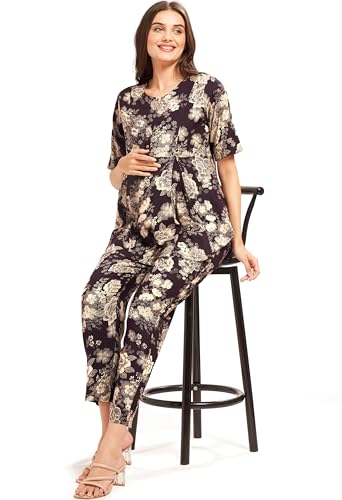 Image of AV2 Women Rayon Printed Maternity Top & Pyjama Set -4050