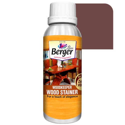 Image of Berger Wood Keeper Mahogany Wood Stain with Leakproof Bottle & Easy Cloth Application Transparent Solvent-Based Stainer for Home Office Furniture Surfaces Shine and Finish (Pack of 1, 500ml)
