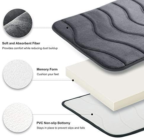 Pretigo Memory Foam Bath Mat 17 X 48 inch Non Slip Soft Large Bathroom Rugs Machine Washable Bathroom Carpet for Bath Room,Dary Grey