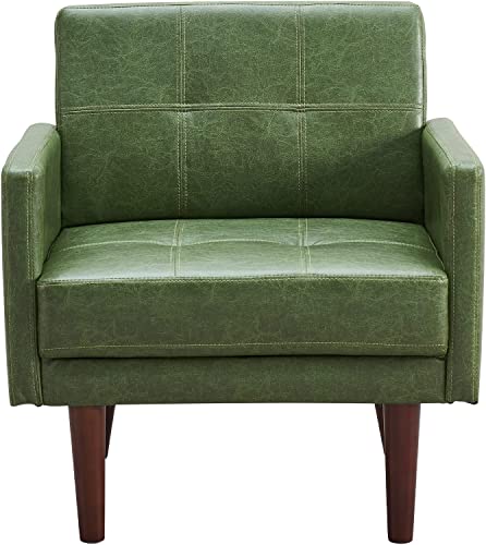 Accent Chairs, Pu Leather Accent Chairs For Living Room With High-Density Foam Cushion, Mid-Century Single Sofa Armchair With Solid Wood Legs Upholstered Reading Chair For Bedroom Home Office(Green) #TOP3