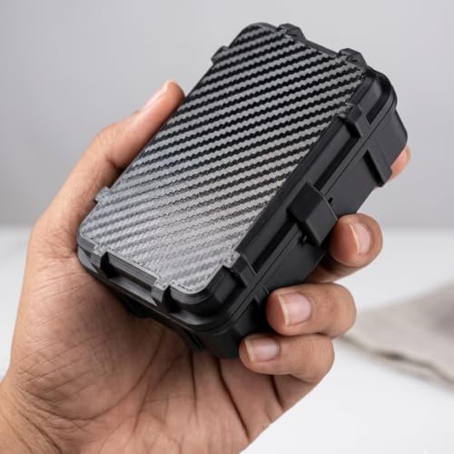 Image of Rugged Playing Card Storage Box with Snap Lock, Premium Carbon Fiber Finish, Durable Travel Case for Card Decks, Universal Compatibility - Holds upto 2 Deck (Black)
