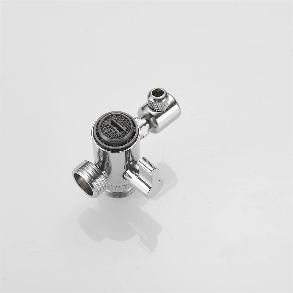 Umstellventil mit Luftsprudler, 3-Wege-Umstellventil für Handbrause und Bidet-Duschkopf, Küchen- und Badezimmer-Spülbecken-Wasserhahnverteiler, Schlauchanschluss, Ersatzteil, verchromt