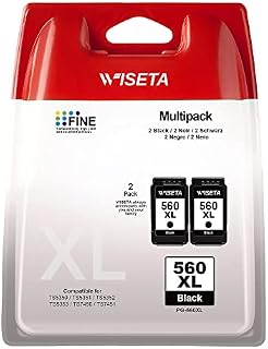WISETA PG-560XL Compatible Ink Cartridges, 2 PACK XL High Capacity Ink Cartridge for Canon 560 XL for Pixma TS5350 TS7450 TS5351 TS5352 TS5353 TS7451 Printer