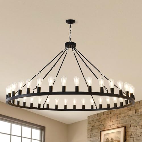 NILSE 64' Extra Large Wagon Wheel Chandelier, 36-Light Foyer Chandeliers for High Ceilings, Modern...
