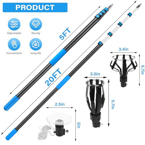 26 FT Reach Light Bulb Changer for High Ceilings,20FT Telescopic Extension Pole for High Ceilings and Recessed Lights,High Reach Light Bulb Changer with Baskets and Suction Cup,Light Bulb Removal Tool