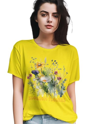 JAMMY & HOBBY Flower Style Pure Cotton Round Neck Tshirt for Wome...